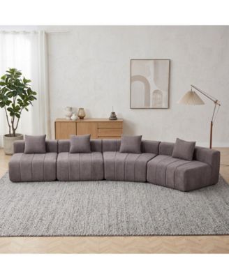 Modular Curved Sectional Sofa, Chenille Circular Sofa with 4 Pillows, No Assembly Required Cloud Couch for Living Room and Office