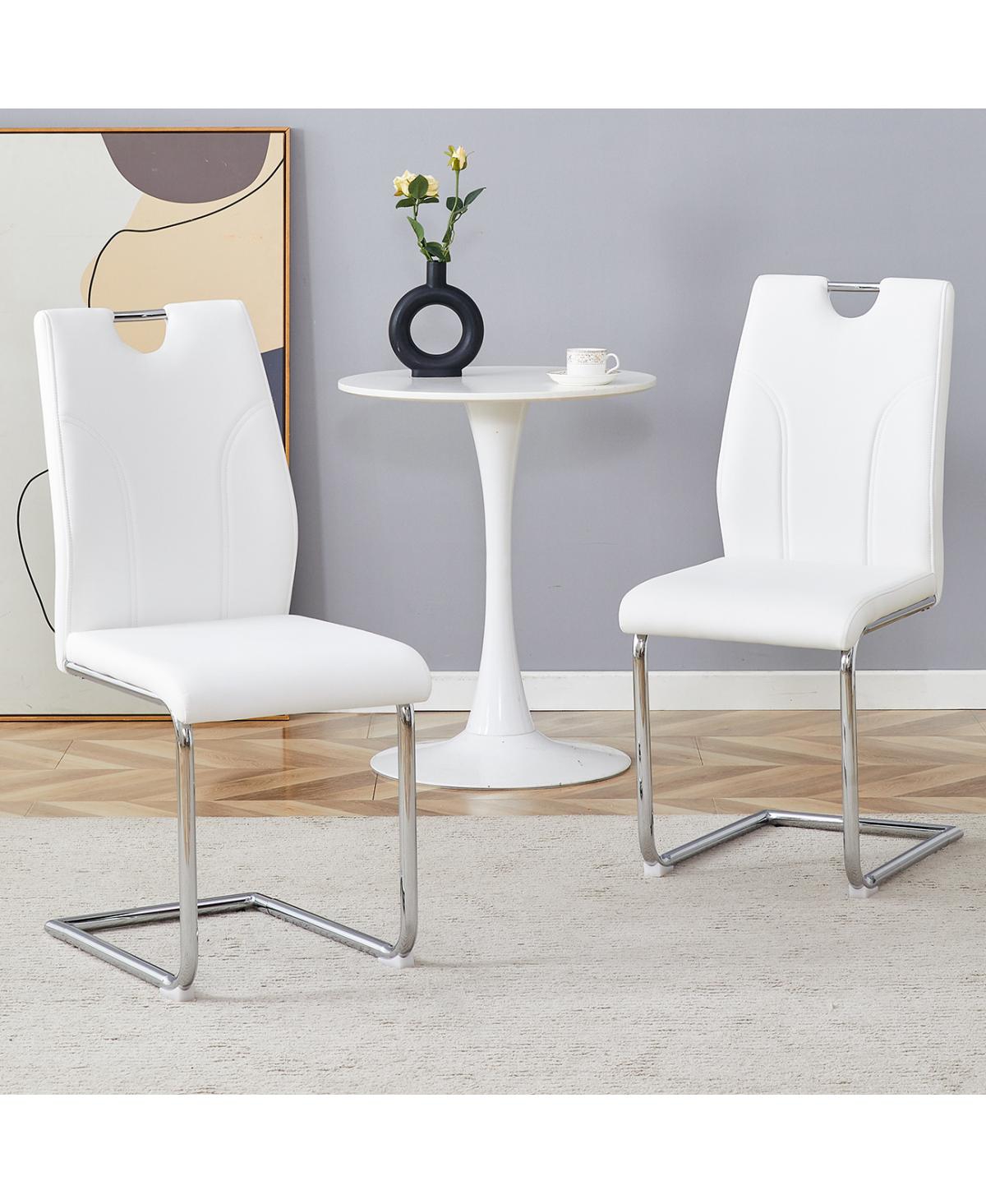 Streamdale Furniture White Pu Dining Chairs with Legs, Set of 2
