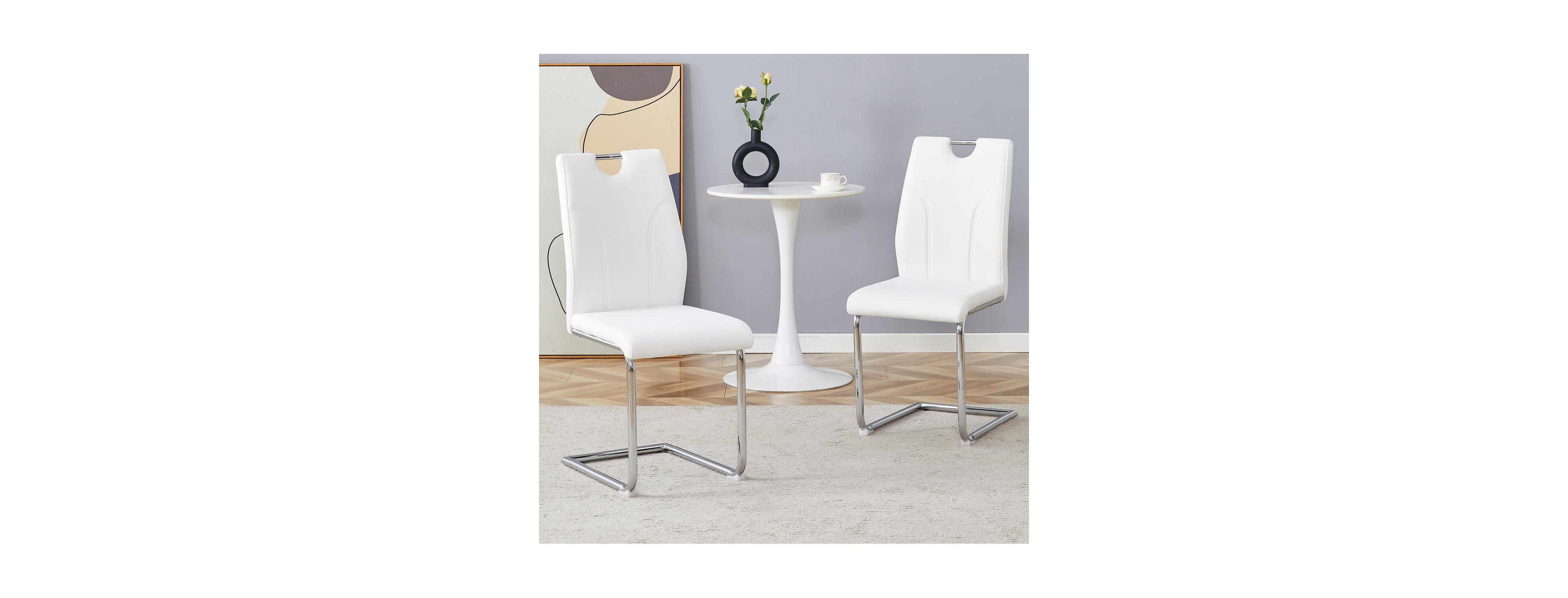 Streamdale Furniture White Pu Dining Chairs with Legs, Set of 2