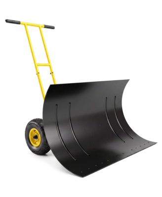 Snow Shovel with Wheels, 29" x 18" Metal Snow Pusher