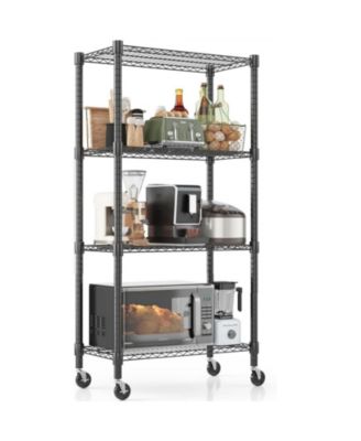 4-Tier Heavy Duty Metal Storage Shelves with Wheels, 30"W x 14"D x 72"H, 1200LBS Capacity Adjustable Wire Shelving Unit,