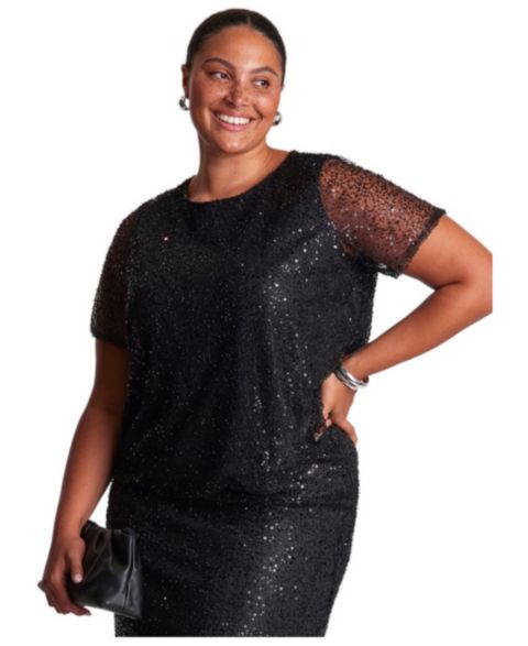 Женская блузка ESTELLE Plus Size Zaya Sequin Relaxed, цвет: Чёрный
