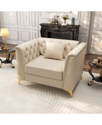 40.1" Faux Leather Modular Chesterfield Sofa with Metal Trim