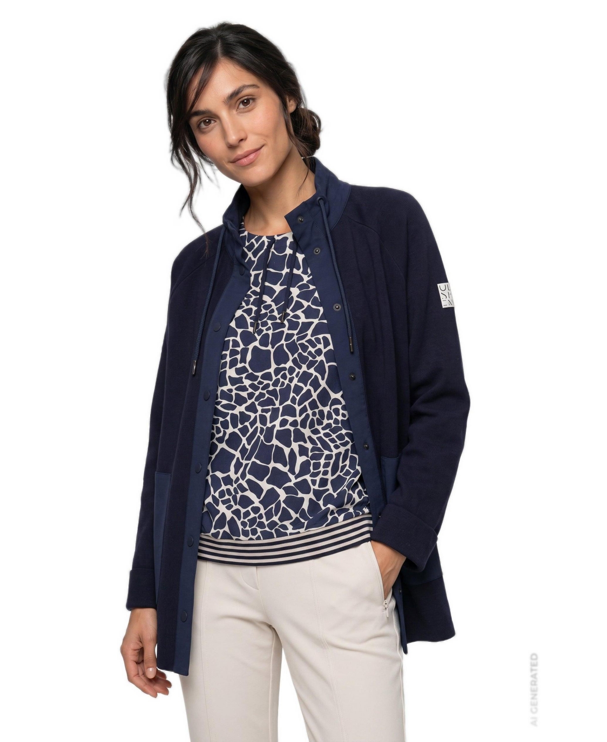 Olsen Women's Sporty Mock Knit Cardigan - Ink blue