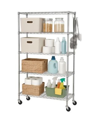 5-Tier Heavy Duty Metal Shelving Unit with Wheels 900LBS Adjustable Wire Storage Rack for Garage, Pantry and Kitchen