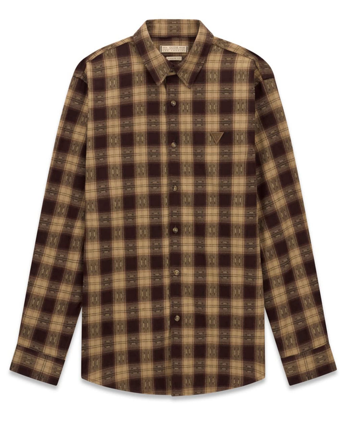 Мужская рубашка GUESS Check Flannel Slim-Fit, цвет: Клетчатый кофейный / Бежевый — фото 5
