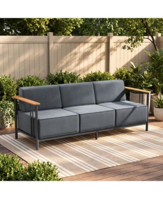 Luxury Patio Sofa - 3-Seater Outdoor Couch with 10" Thick Cushions, All-Weather Metal Frame, Deep Setting for Garden, Poolside and Porch