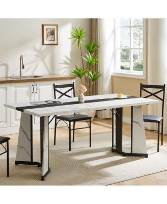 70.9" Large Rectangular Marble Grain Dining Table for 8