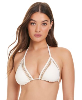 Women's Stitched Up Crochet Halter Triangle Bikini Top