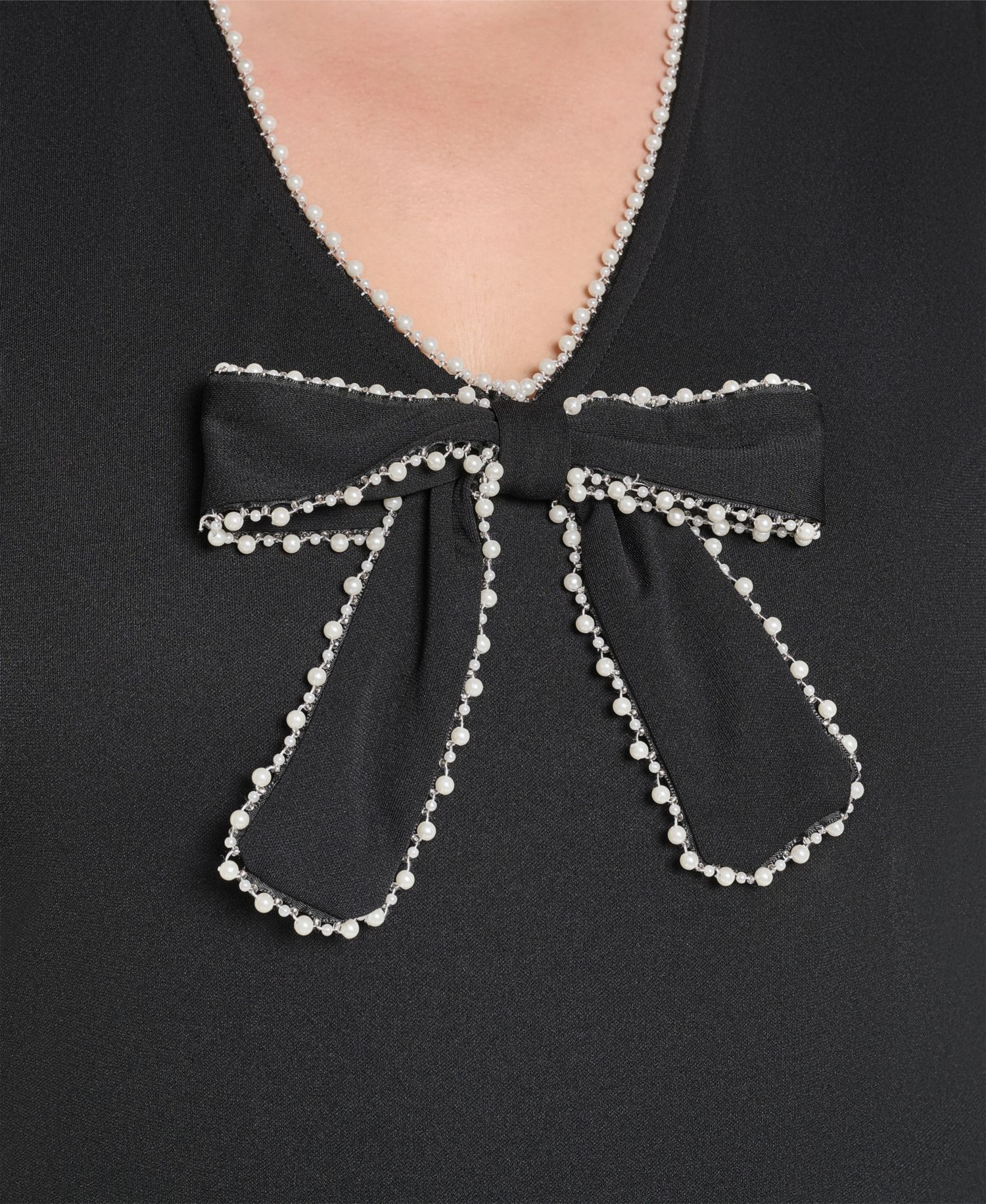 Plus Size V-Neck Sleeveless Imitation Pearl Bow Blouse