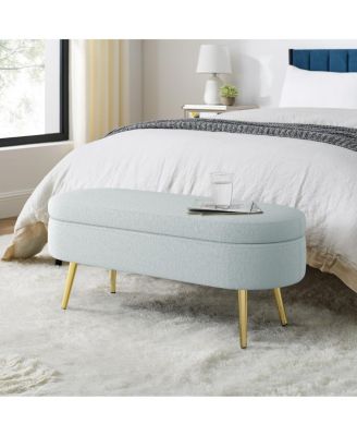  Ottoman Oval Storage Bench, Flannel with Metal Legs-(43.5"x16"x16")
