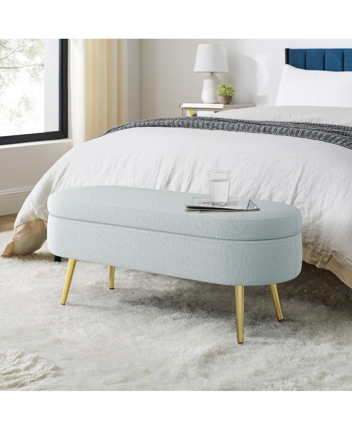 Streamdale Furniture Ottoman Oval Storage Bench, Flannel with Metal Legs-(43.5"x16"x16")