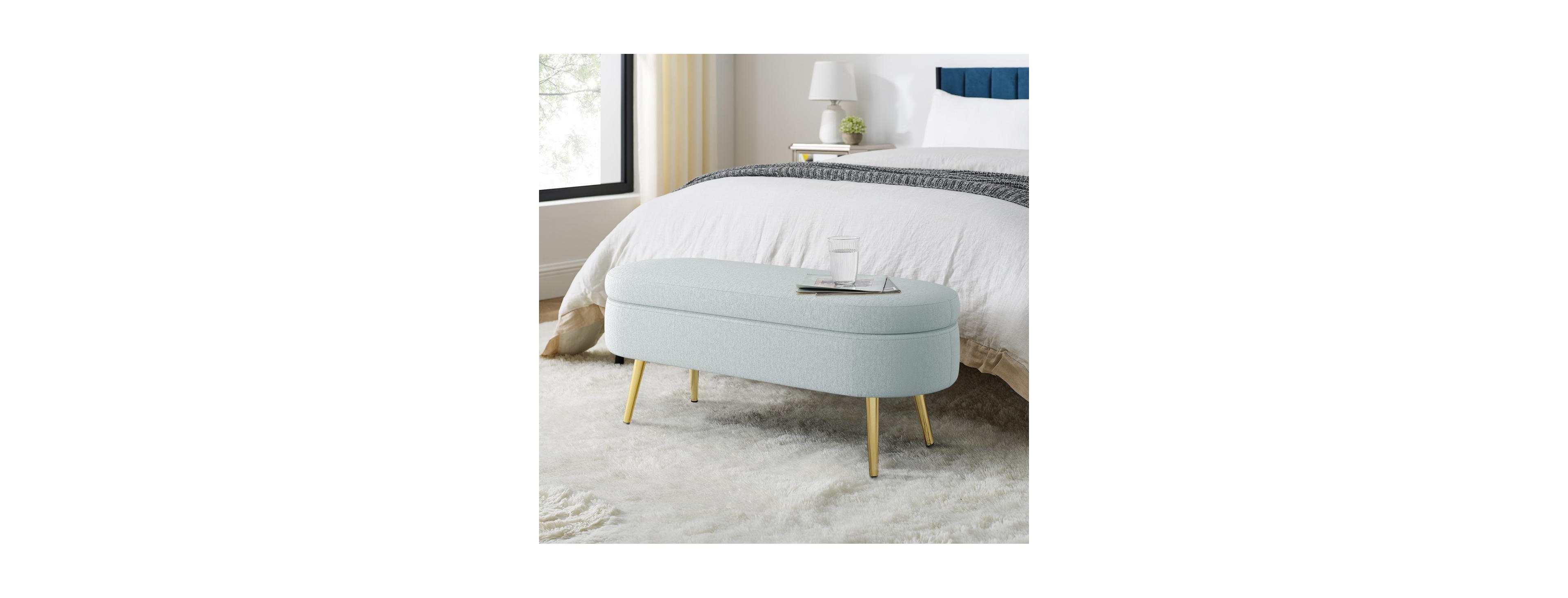 Streamdale Furniture Ottoman Oval Storage Bench, Flannel with Metal Legs-(43.5"x16"x16")