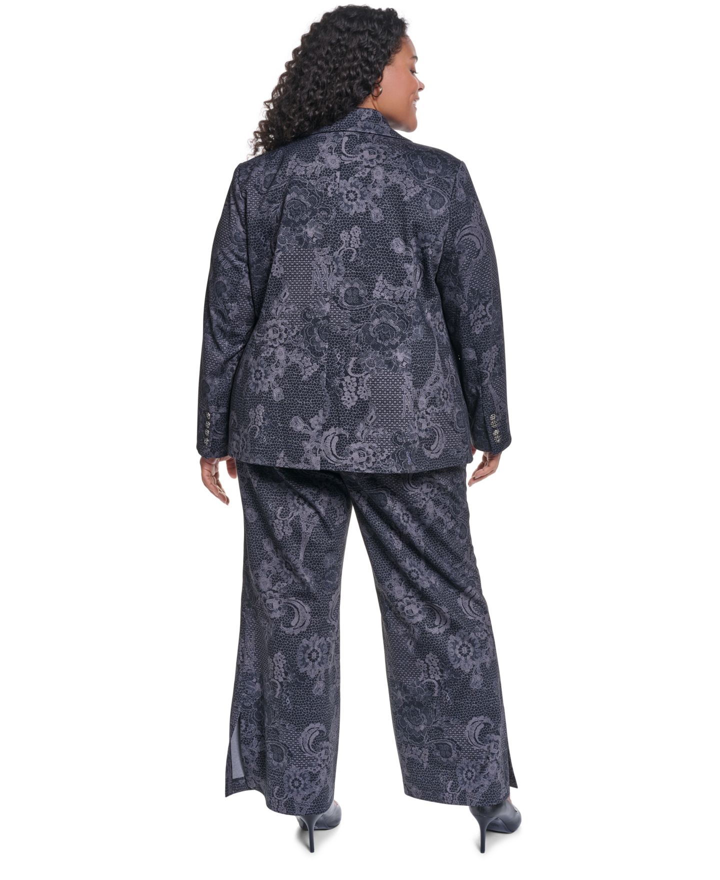 Женский пиджак KARL LAGERFELD PARIS Plus Size Floral-Print Jacquard Blazer, цвет: Чёрный графитовый меланжевый — фото 5