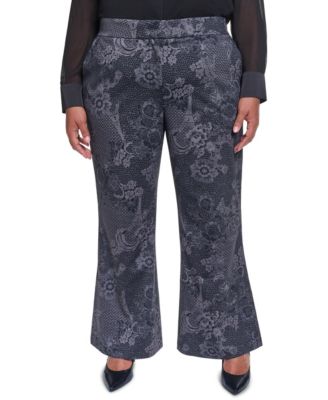 Plus Size Wide-Leg Mid-Rise Jacquard Pants