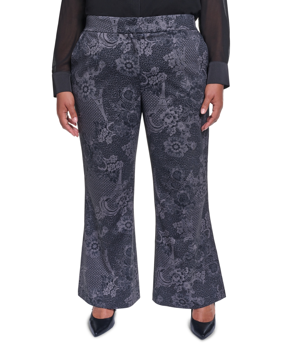 Karl Lagerfeld Paris Plus Wide-Leg Mid-Rise Jacquard Pants, Created for Macy's