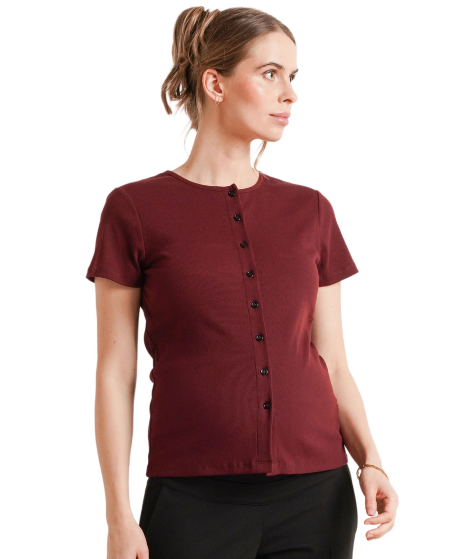 Maternity Avery Button-Front Short-Sleeve Nursing T-Shirt