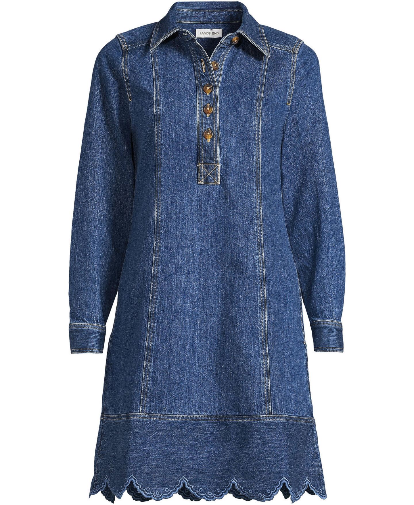 Женское платье Lands' End Soft Denim Eyelet Popover At The Knee, цвет: Синий варёный — фото 3