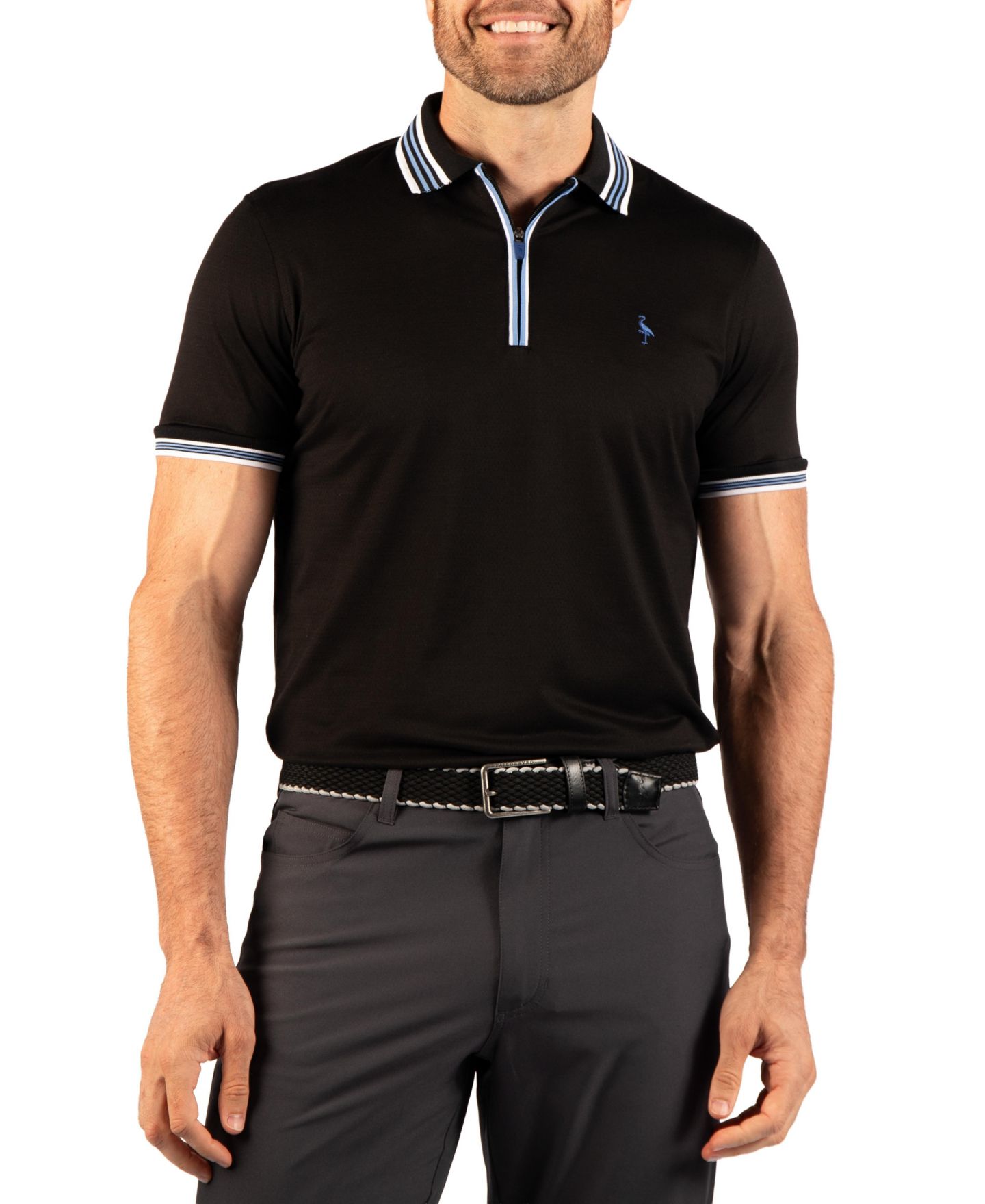 Мужское поло Tailorbyrd Quarter-Zip Mesh Stripe Polo Shirt, цвет: Чёрный — фото 3