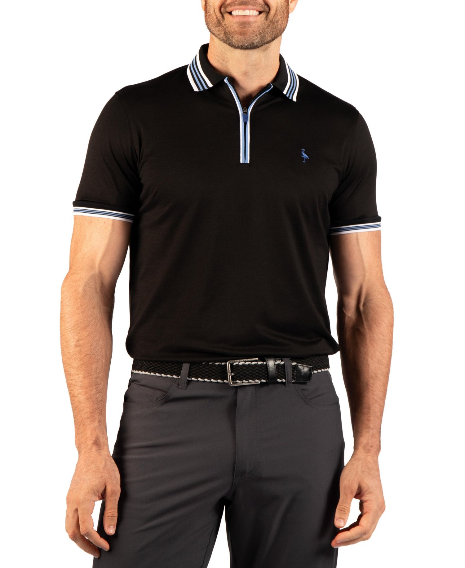 Men's Quarter-Zip Mesh Stripe Polo Shirt