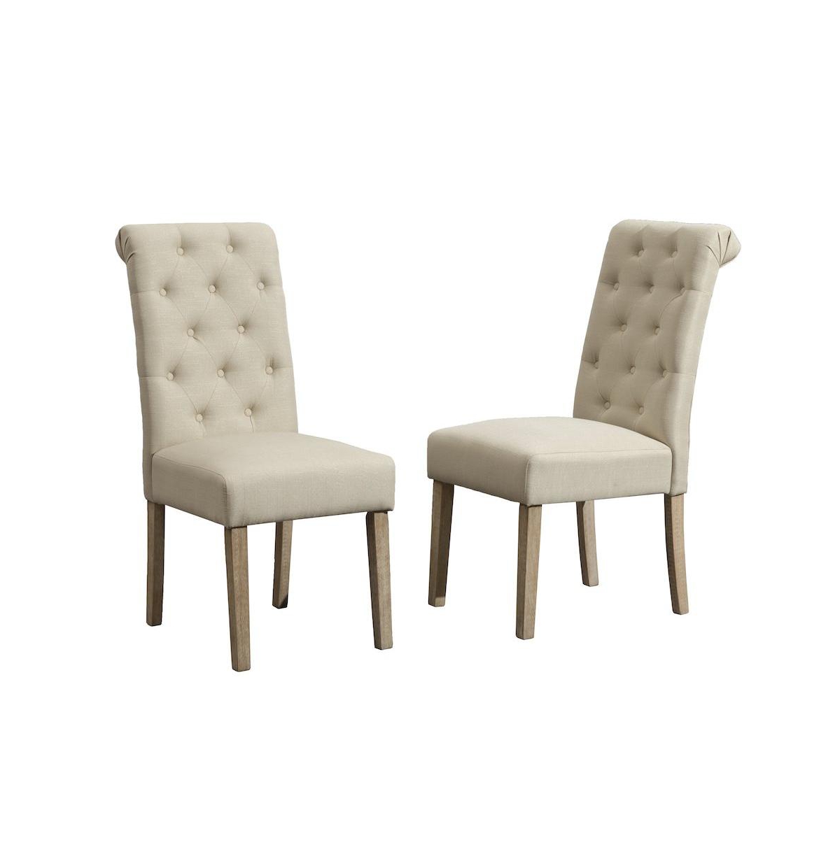 Roundhill Furniture Habit Tan Solid Wood Tufted Parsons Dining Chair,Set of 2