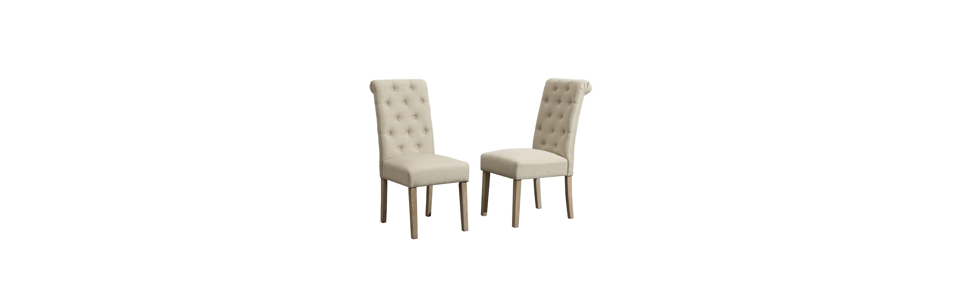 Roundhill Furniture Habit Tan Solid Wood Tufted Parsons Dining Chair,Set of 2