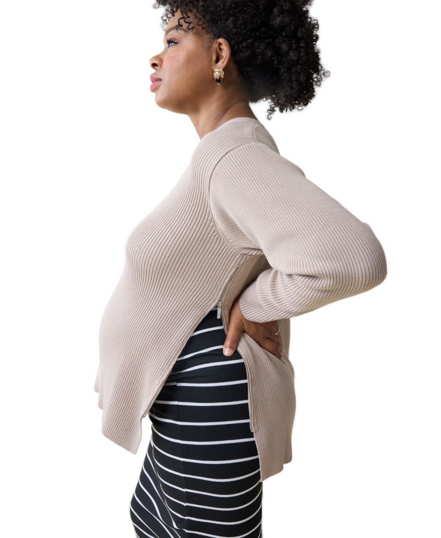 Maternity The EveryWear Nursing Ribbed-Knit Long-Sleeve Sweater