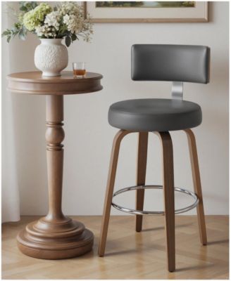 29" Mid-Century Swivel Bar Height Stools, Faux Leather Kitchen Stools