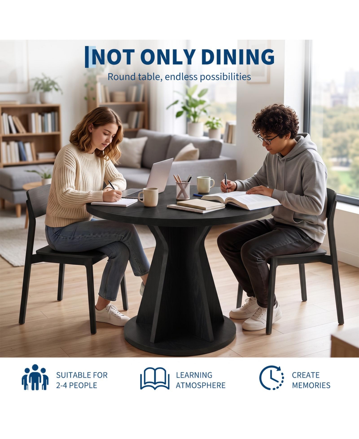 homfan Round Dining Table, Modern Pedestal Kitchen Table with 1.18" Thick Tabletop & Sturdy Base, Seats 4