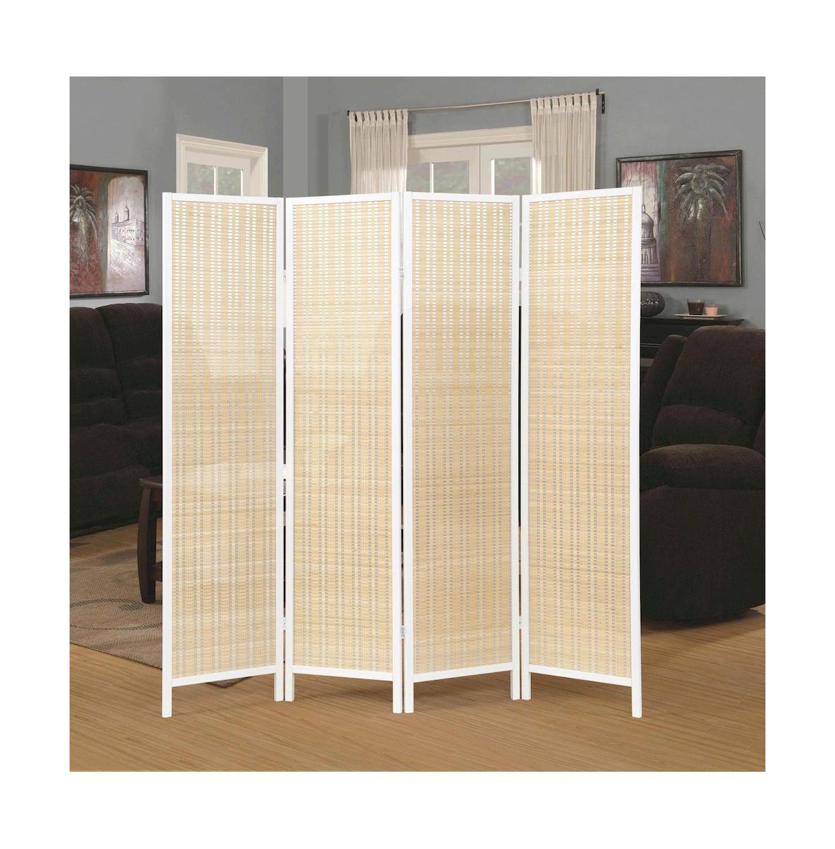 Roundhill Furniture Inkwell 4-Panel Bamboo Room Divider, Folding Screen