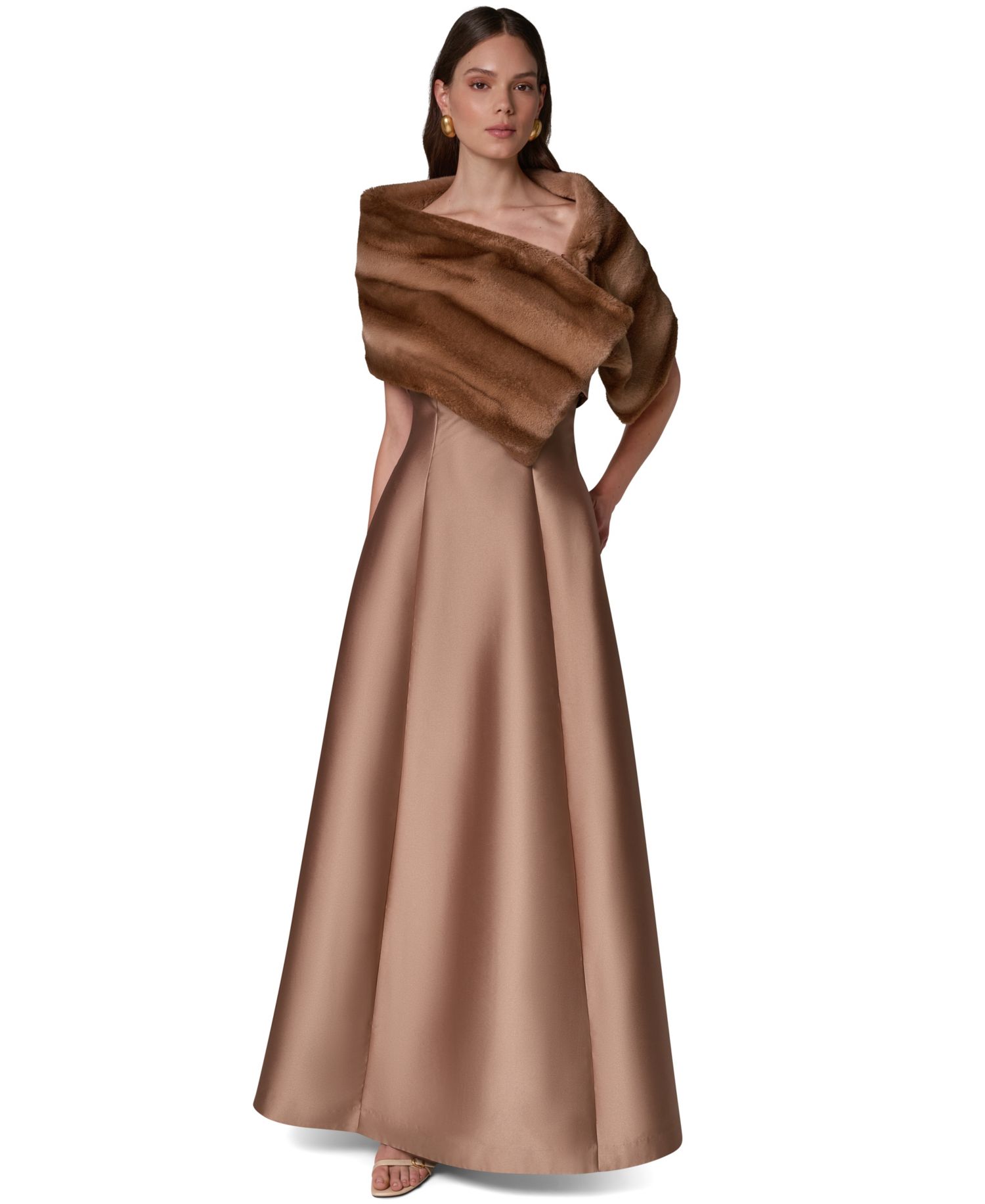 Women's Plush Draped Faux Fur Wrap Shrug