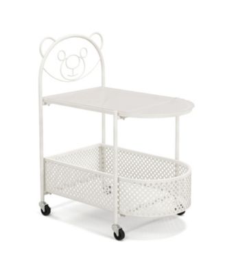 2 Tier Mobile Glass Coffee Table with Bear Pattern Golden