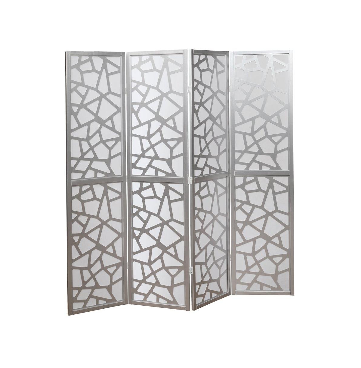Roundhill Furniture Giyano 4 Panel Screen Room Divider - Silver