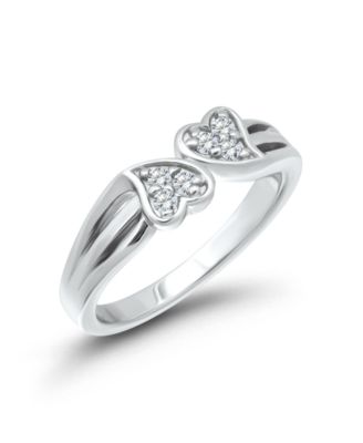 Cubic Zirconia Silver-Tone Double Heart Pinky Ring