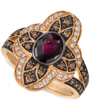 image of Le Vian Chocolatier Rhodolite Garnet (1 ct. t.w.) and Diamond (5/8 ct. t.w.) Statement Ring in 14k Rose Gold