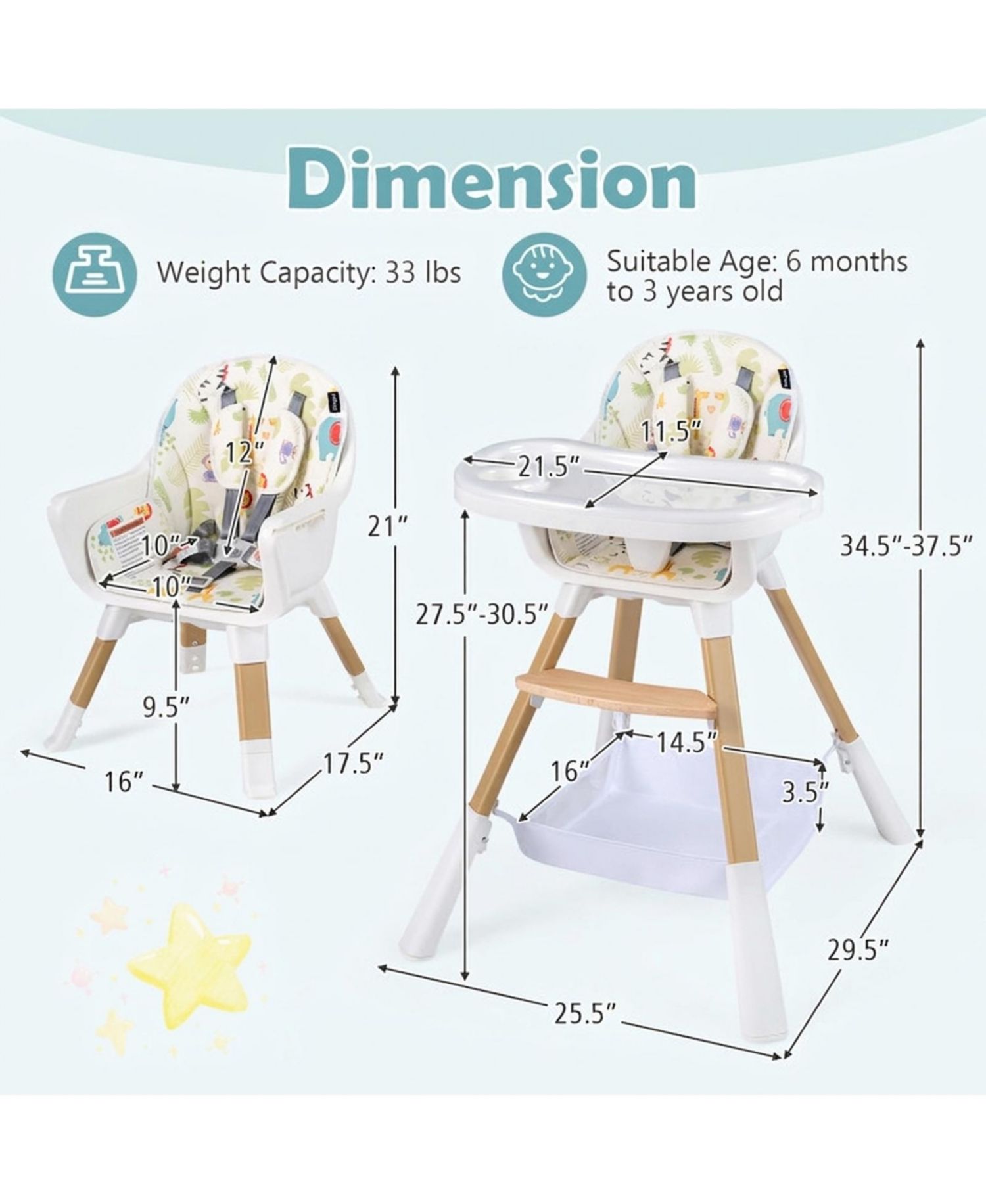 Convertible Dual-Tray Adjustable-Height High Chair
