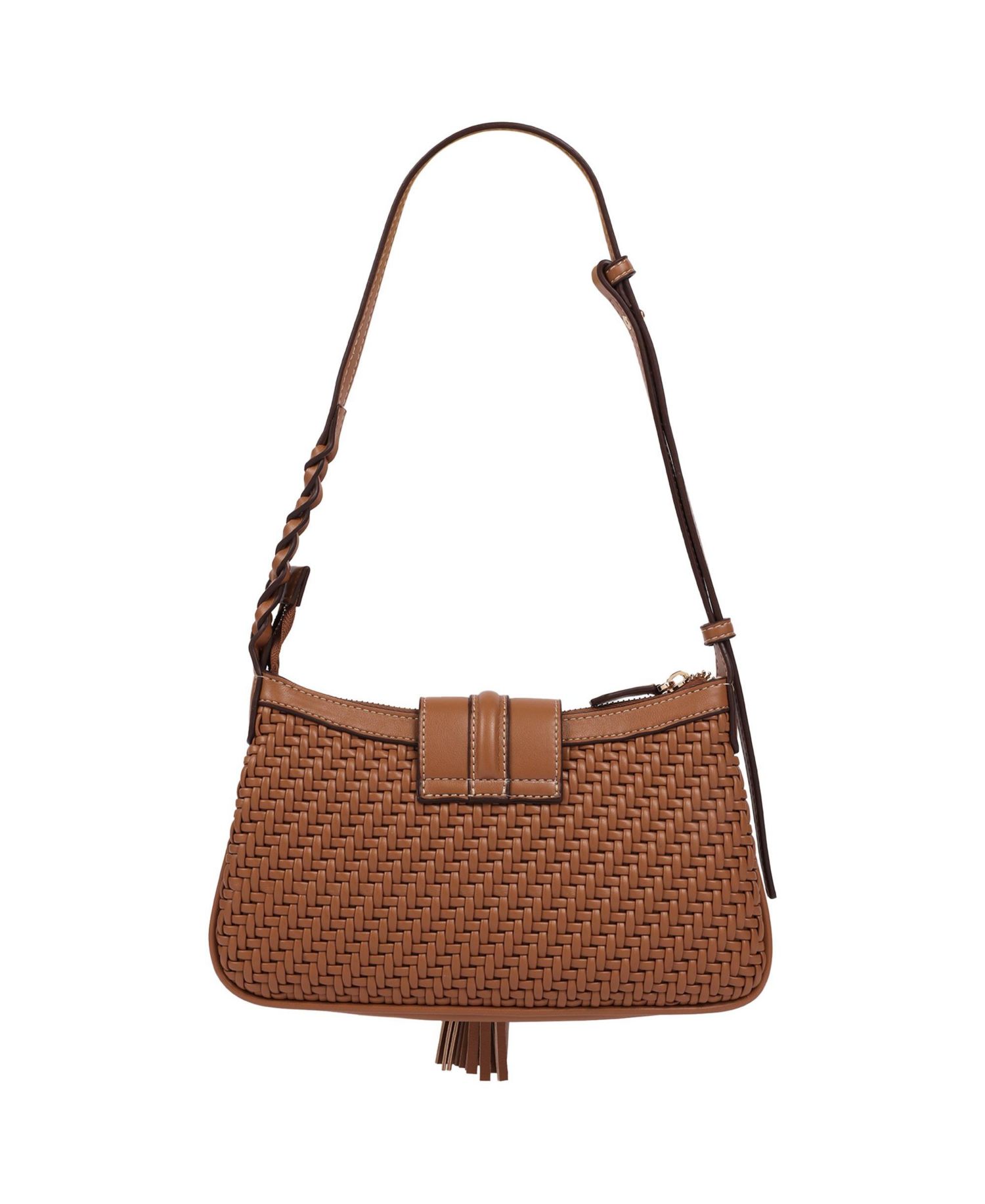 Tassel Tab Woven Shoulder Bag