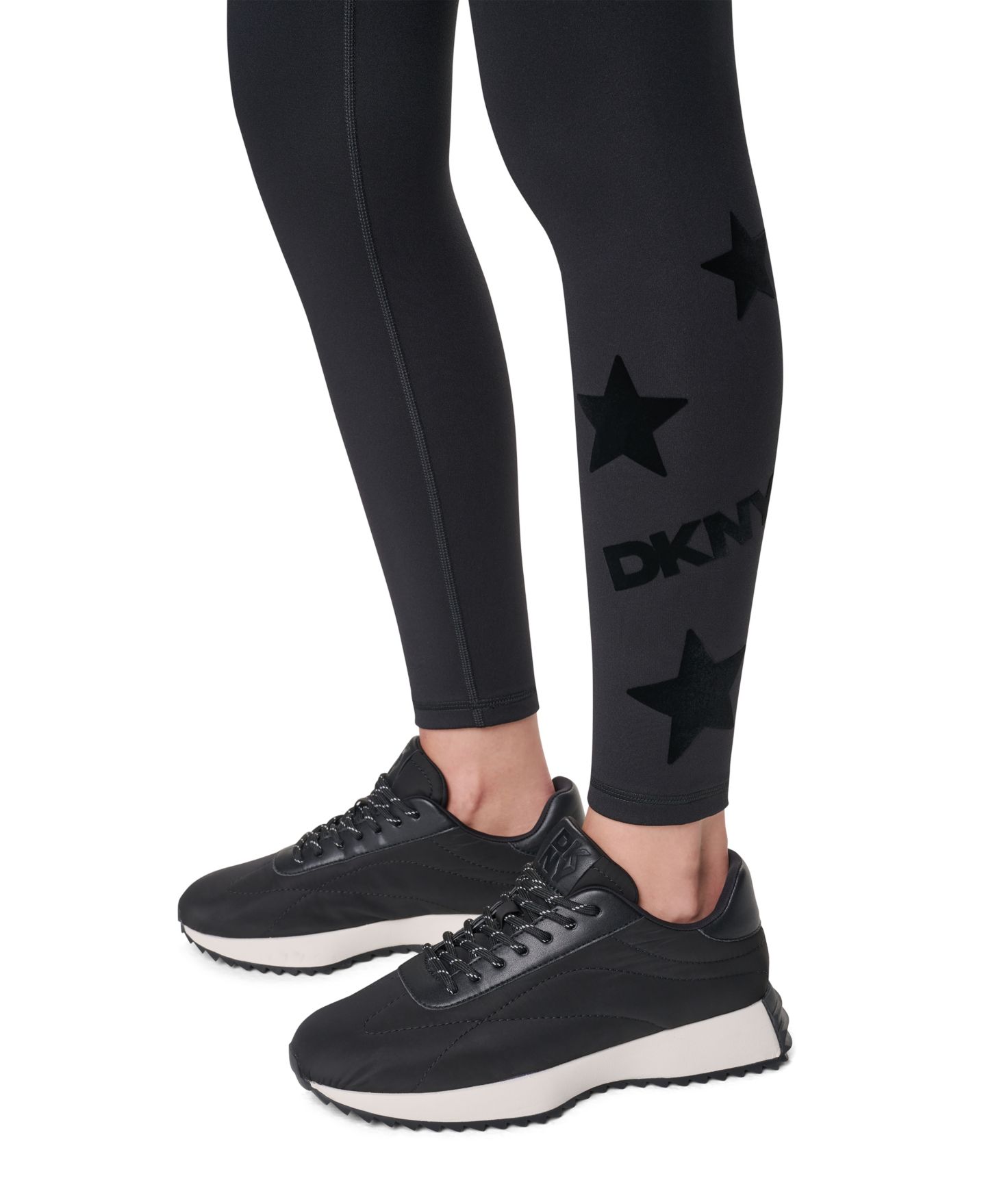 Женские леггинсы DKNY Sport Star Flocking High-Waist 7/8, цвет: Чёрный — фото 3