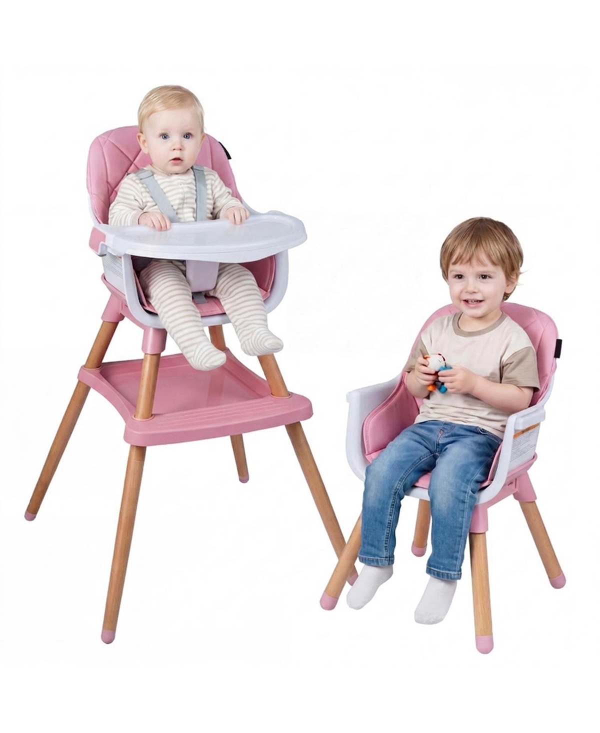 Gouun Convertible High Chair with Under-Seat Storage - Pink