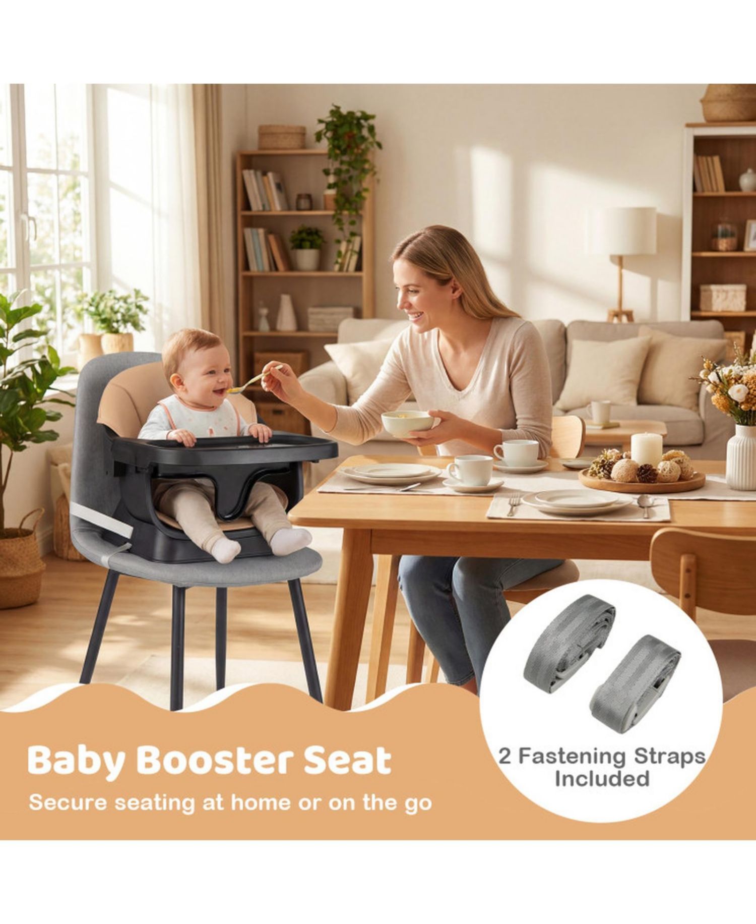 Convertible High Chair with Solid Wood Legs and 5-Point Harness