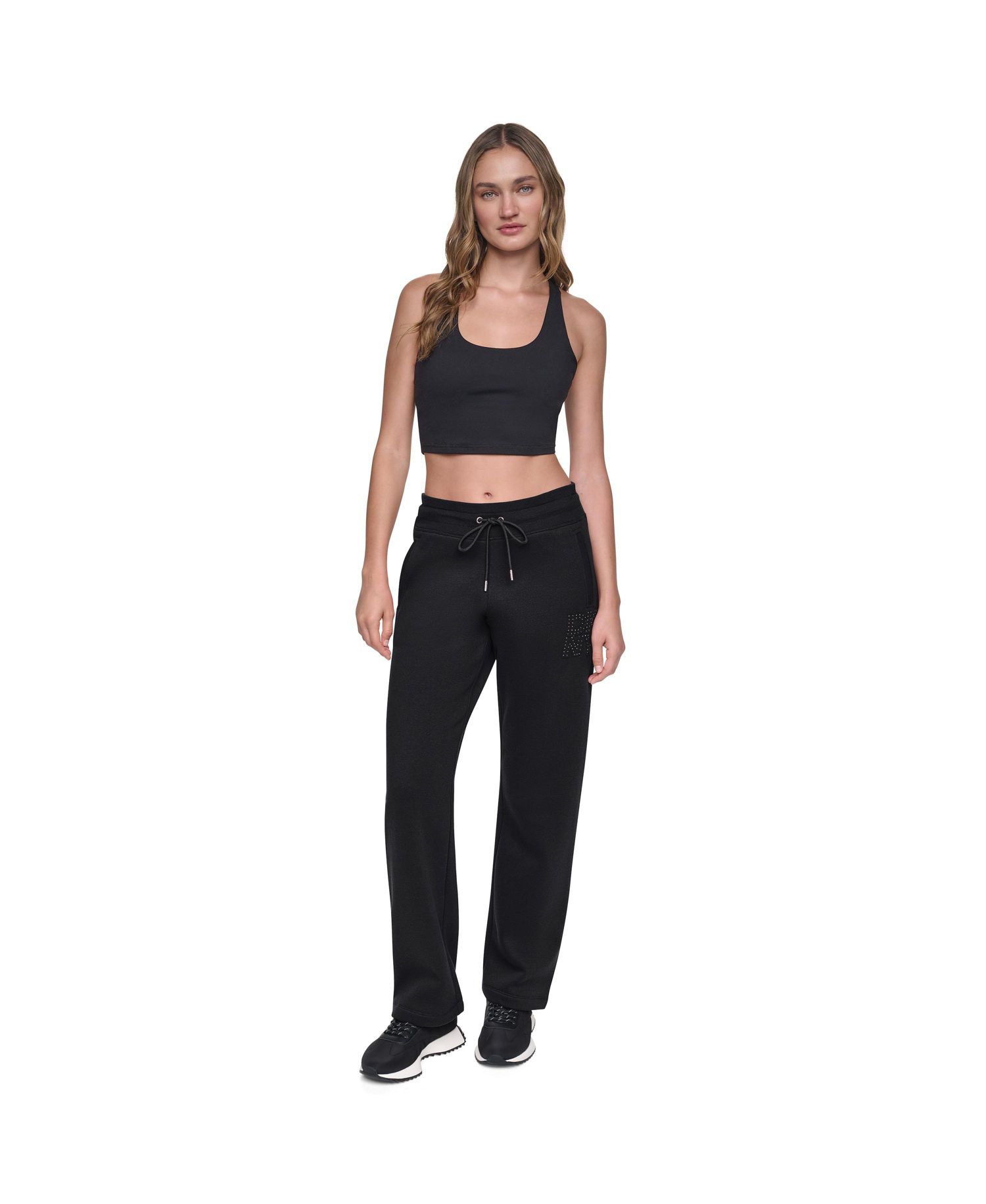 Women's Stacked Rhinestone Applique High-Rise Straight-Leg Pants