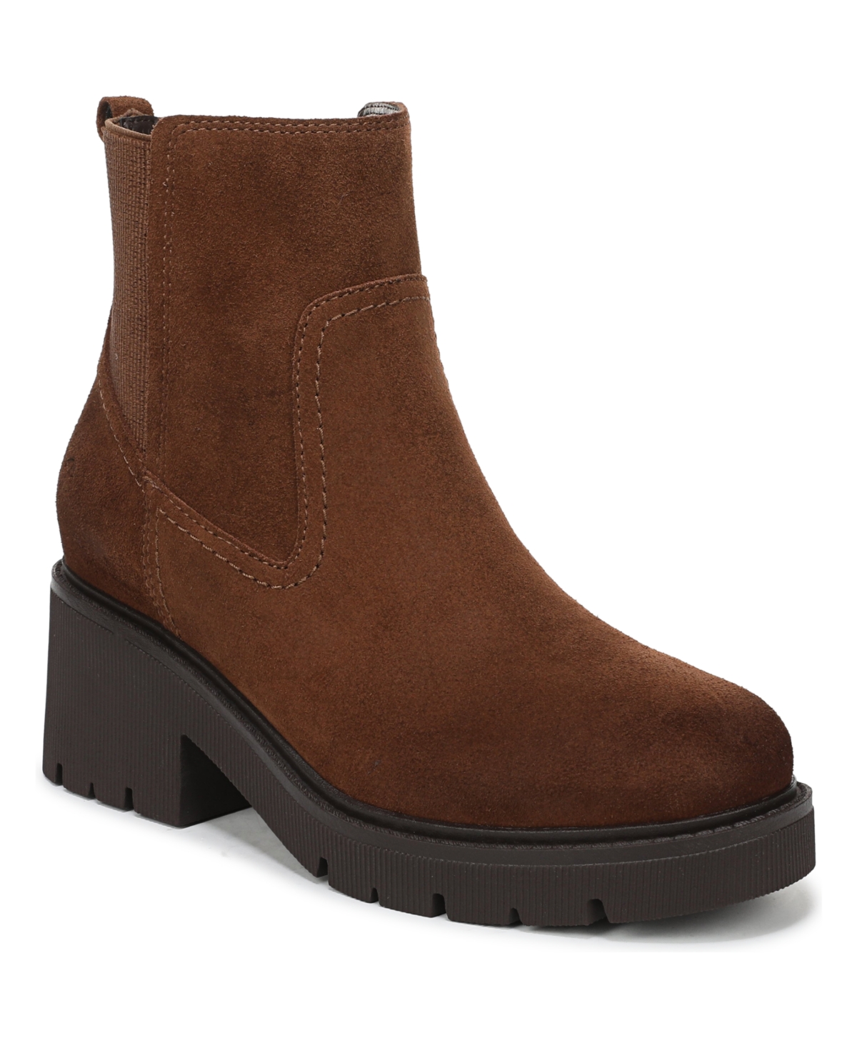 Naturalizer Juni Lug Sole Block Heel Chelsea Boots - Maple Brown Suede