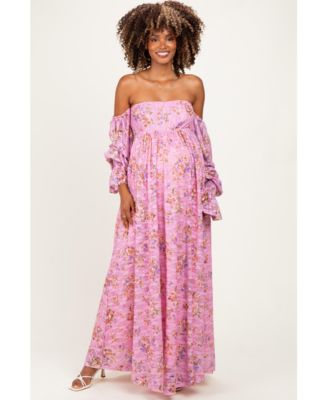 Women's Pink Off Shoulder Long Sleeve Maxi Dress