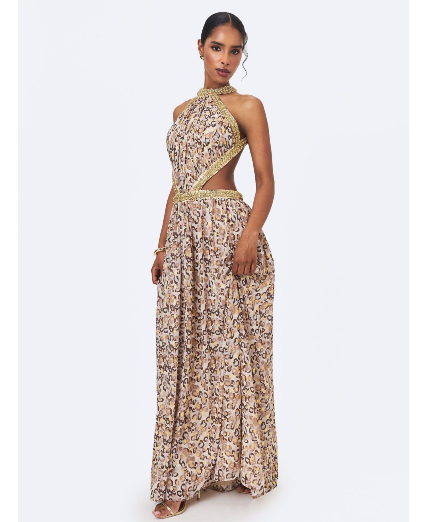 Women's Quinnlyn Cheetah-Print Halter Chiffon Maxi Dress