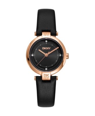 Women's Essential Mini Quartz Water-Resistant Black Leather Strap Watch, 28mm