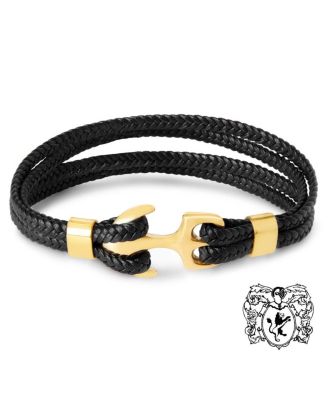 Men's Gold-Tone Stainless Steel Four-Strand Braided Leather Bracelet