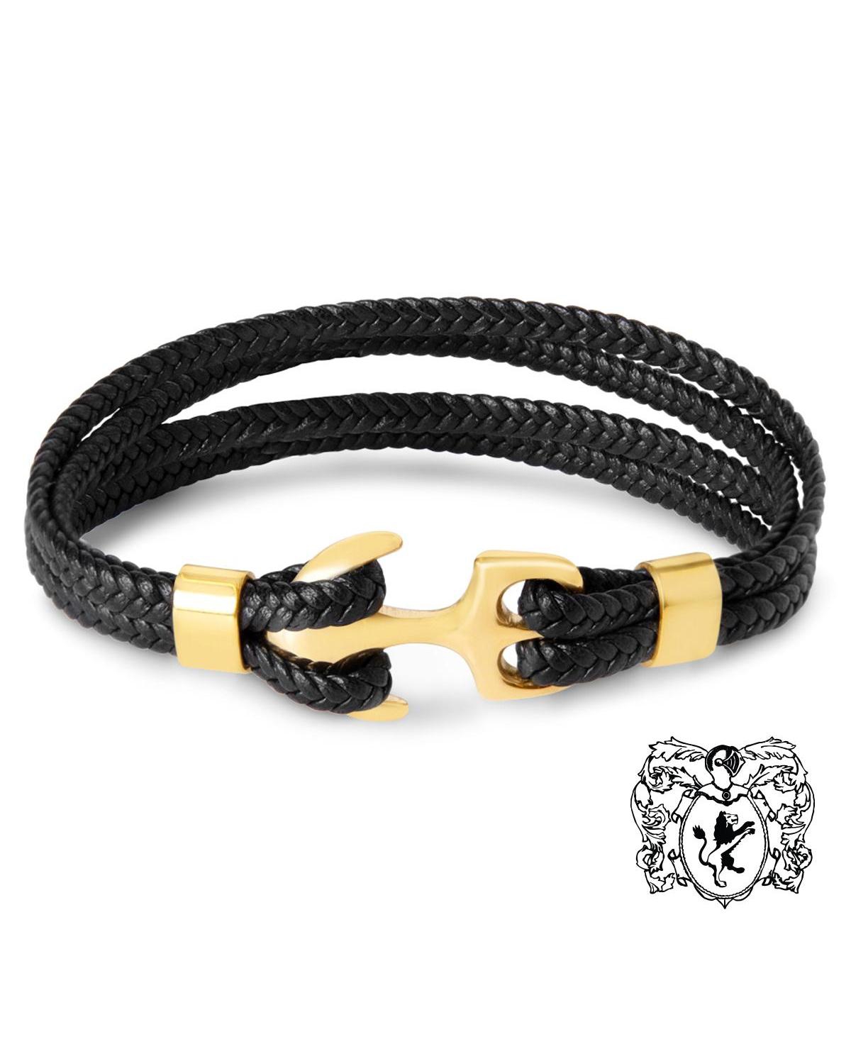 Bruno Magli Men's Gold-Tone Stainless Steel Four-Strand Braided Leather Bracelet
