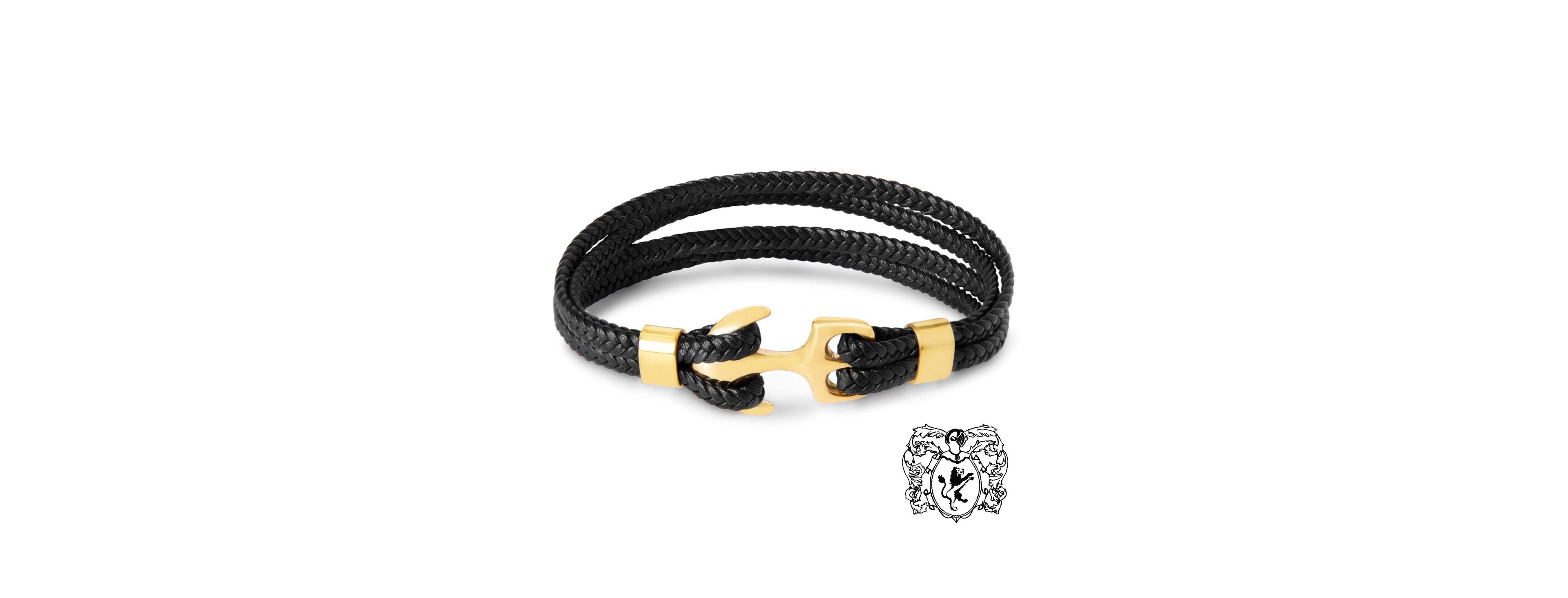 Bruno Magli Men's Gold-Tone Stainless Steel Four-Strand Braided Leather Bracelet