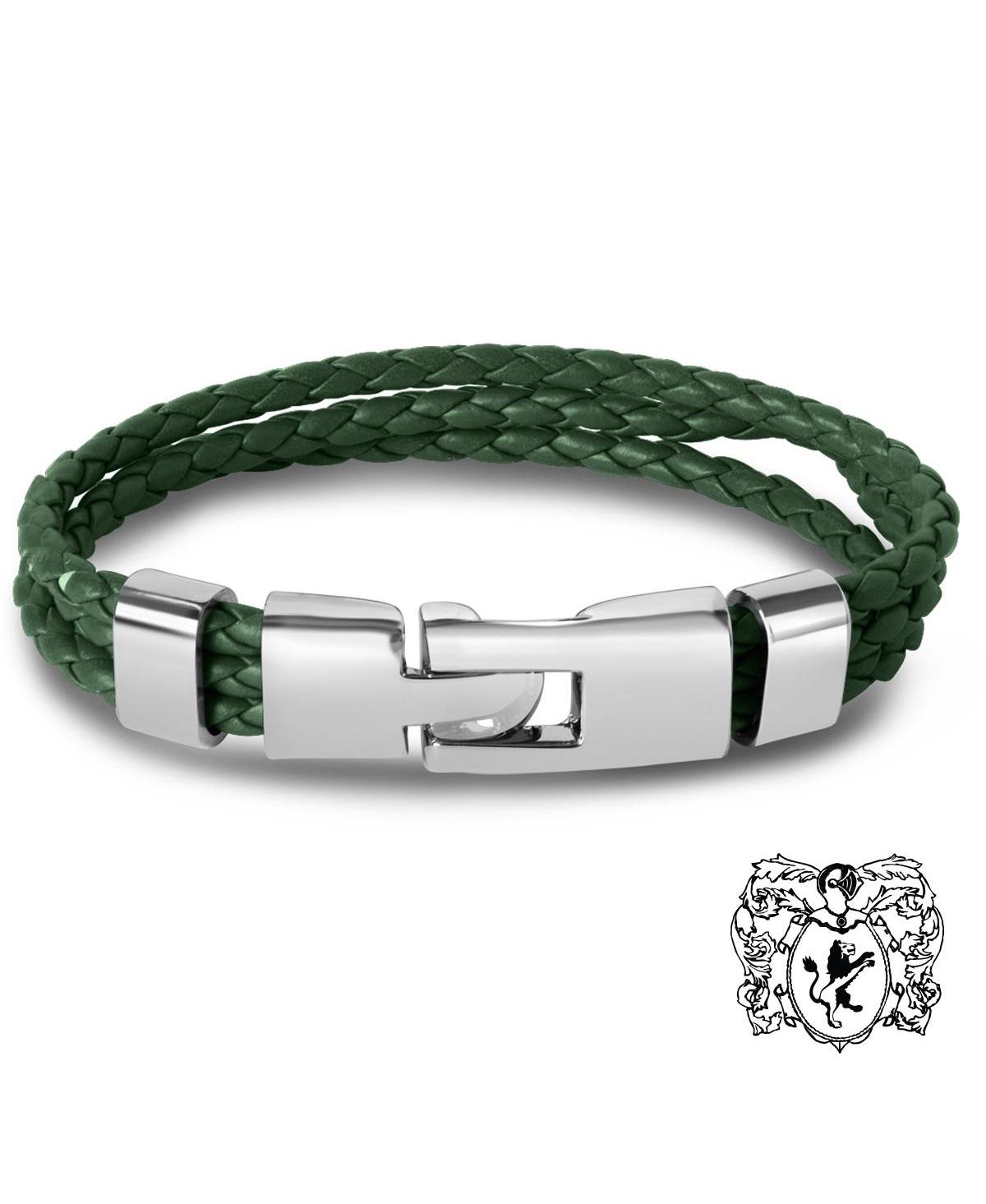 Bruno Magli Men's Genuine Leather and Stainless Steel Three-Strand Braided Bracelet - Sage