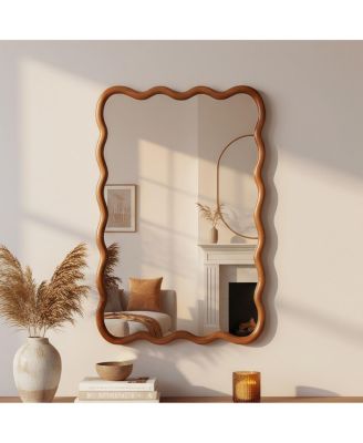 Modern Wavy Rectangle Decorative Accent Mirror for Living Room and Entryway